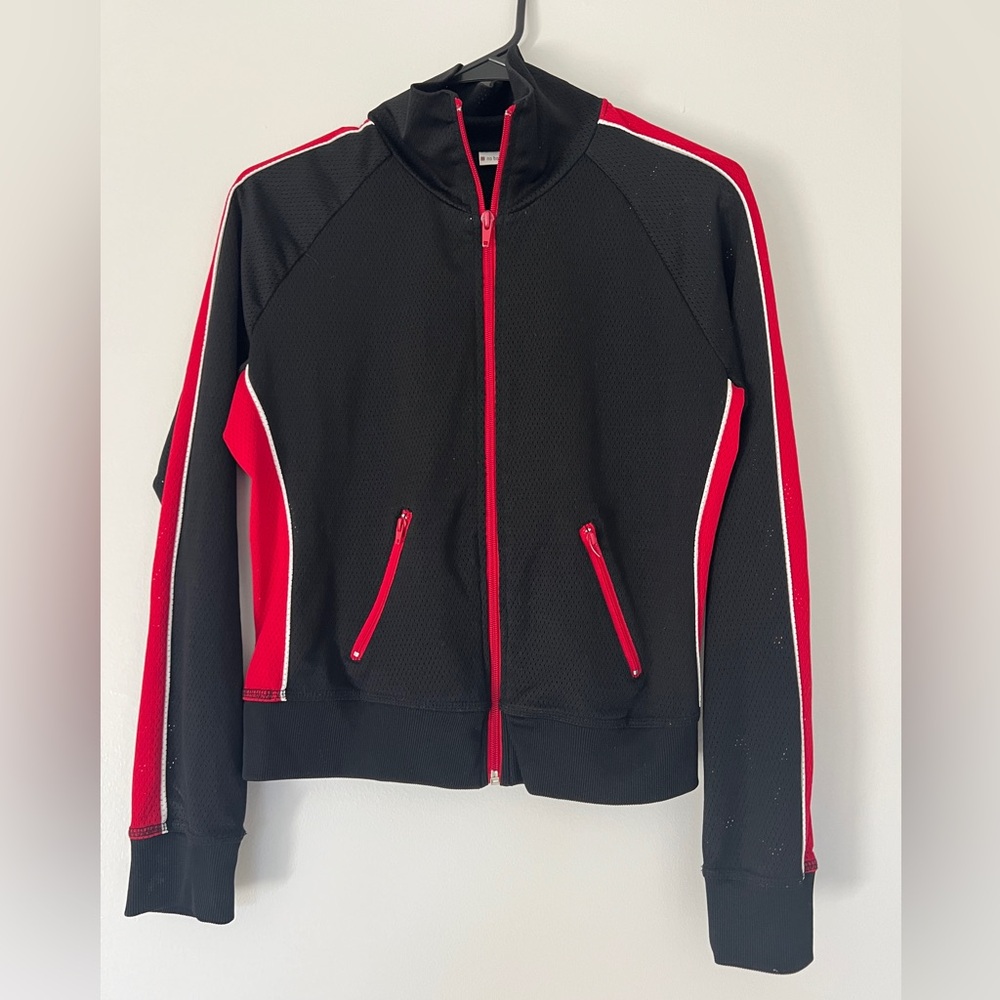 No Boundaries Juniors M (7/9) Mesh Tracksuit Jacket. Black with red stripe